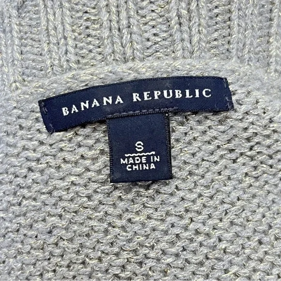Banana Republic Grey Knit Gold Metallic Threaded Short Sleeve Wool Blend Sweater - Picture 10 of 10